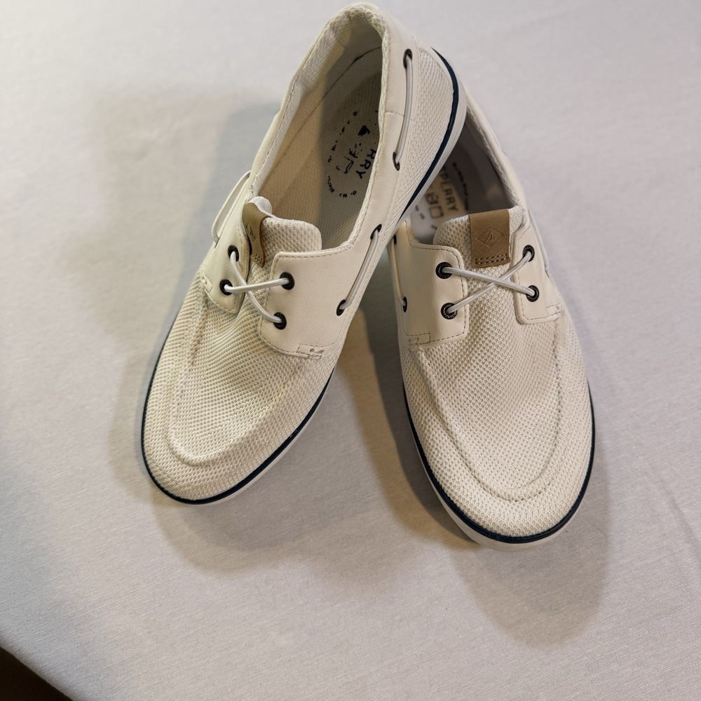 Sperry Mens Boat Shoes White 9M Coastal Beach Travel Resortcore Quiet Luxury EUC